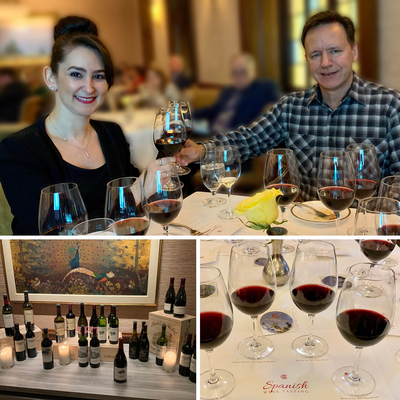 Richard Gurak and Michele Katz celebrating Advitam IP’s seventh anniversary at a wine tasting featuring a variety of flavorful Spanish wines
